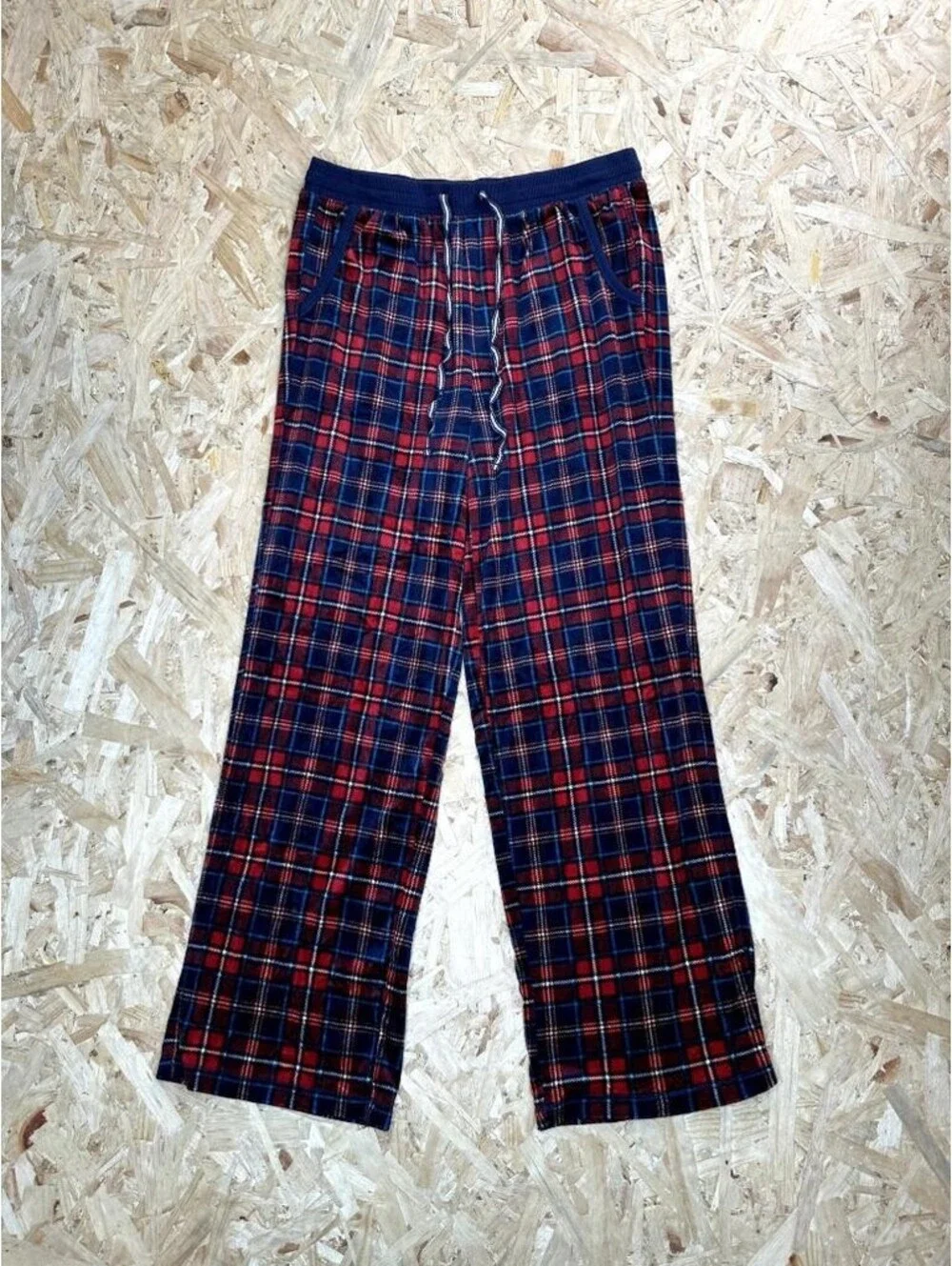 Nautica Pajama Pants Mens Small Red Blue Plaid Fleece Lounge Sleepwear